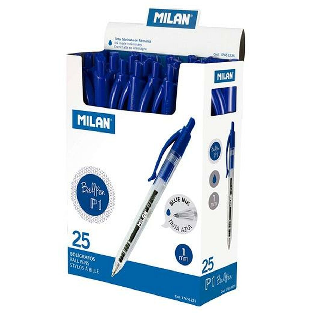 Pen Milan P1 Blue 1 mm (25 Pieces)