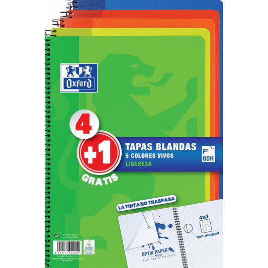 Set of exercise books Oxford Multicolour Sheet 80 Sheets 21,5 x 31,5 cm 5 Pieces