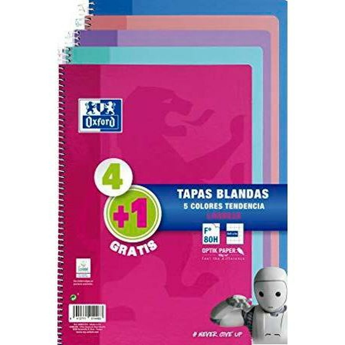 Set of exercise books Oxford Multicolour Sheet 80 Sheets 21,5 x 31,5 cm 5 Pieces